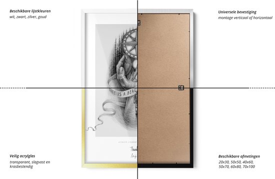 Cadre photo Tulup - Cadre interchangeable Zwart - Cadre pour affiche 60x80 cm - Cadre dessin enfant - Cadre photo mural + Poster crayonné « Aventure » ​​offert