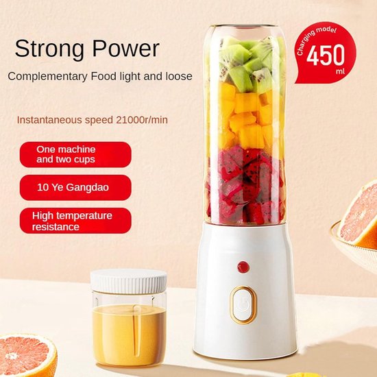VHV-draagbare blender, 15oz reisbeker en deksel met 10-bladig stalen mes voor shakes en smoothies voor sportschool, keuken en buiten van VHV — afbeelding 2