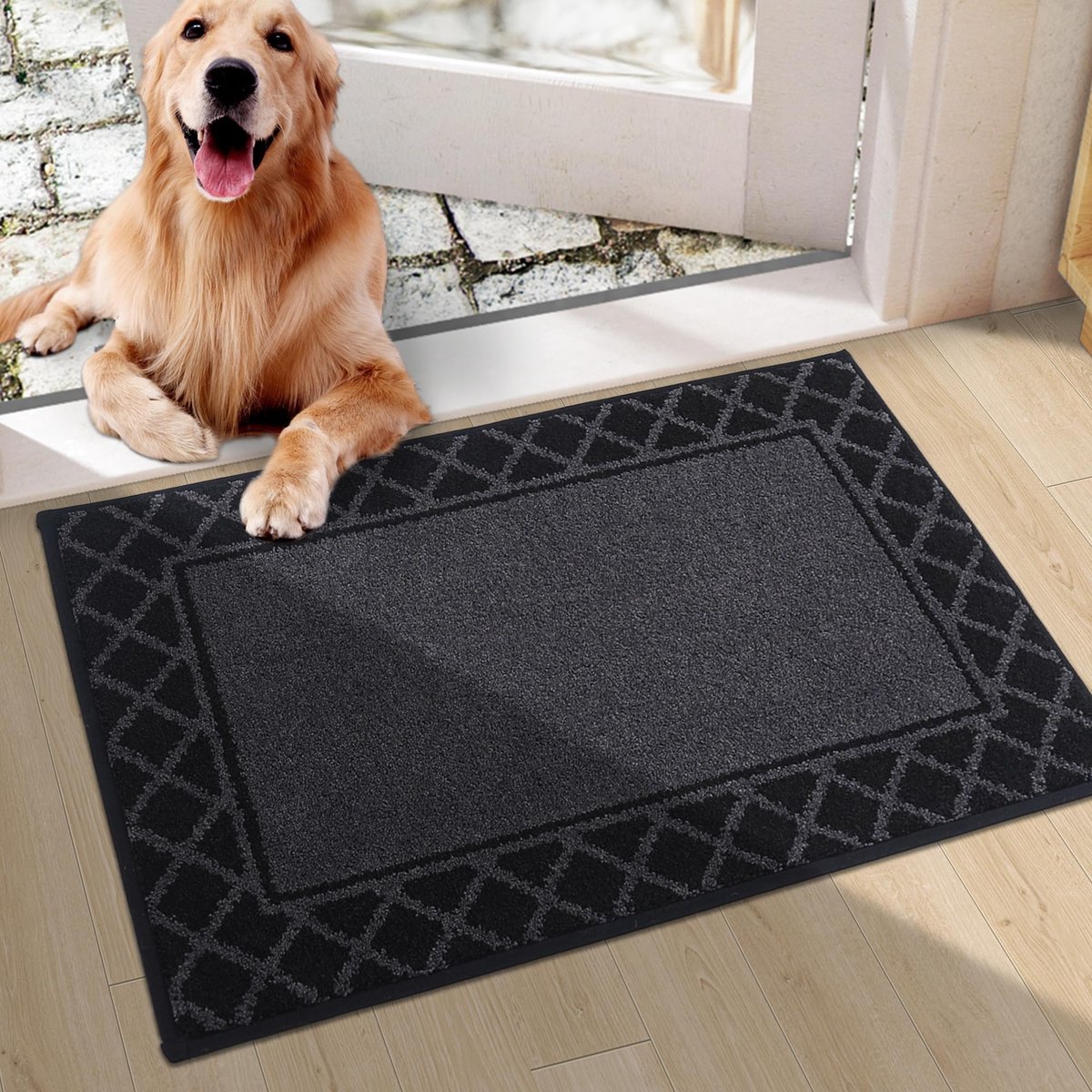 Ibenzoa Wasbare Deurmat voor Binnengebruik met Antislip TPR Achterkant - Zwart 50x80 cm