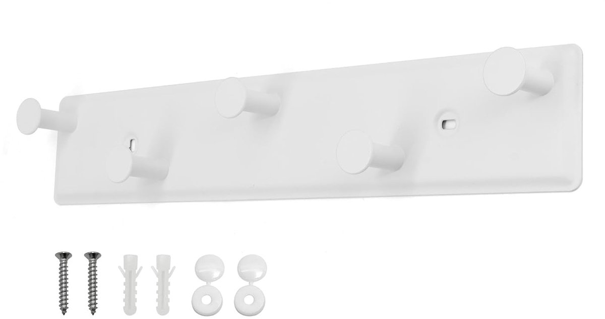 Wandkapstok met 5 haken - multifunctioneel - 1 stuk - wit - metaal - 36 cm
