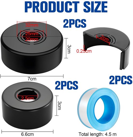 Kraanrozetten, 2 stuks, 25 mm (3/4), douchekraan rozet zwart, schroefrozet, buisafdekking, kraanrozet, rozetten voor douchekranen, kranen, radiatorenzwart, 70 x 20 mm