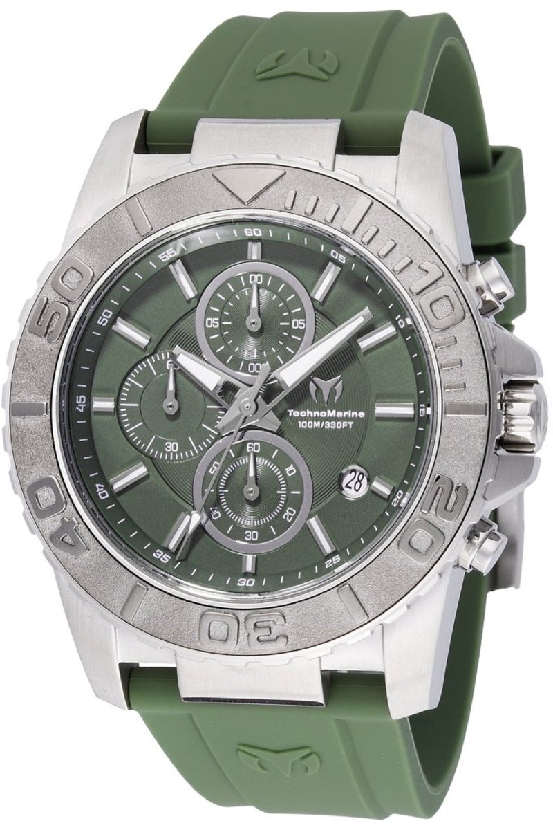 TechnoMarine Sea TM-725005 Heren Horloge - Waterdicht - Analoog - Quartz Uurwerk - Roestvrij Staal met groene Wijzerplaat - 45mm