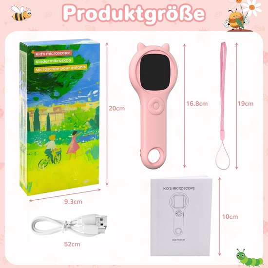 HUTACT Microscope Numérique Portable Pour Enfants – Grossissement 500X, écran 2 Pouces, Carte 32 Go, Rechargeable – Violet, Cadeau 3-12 Ans