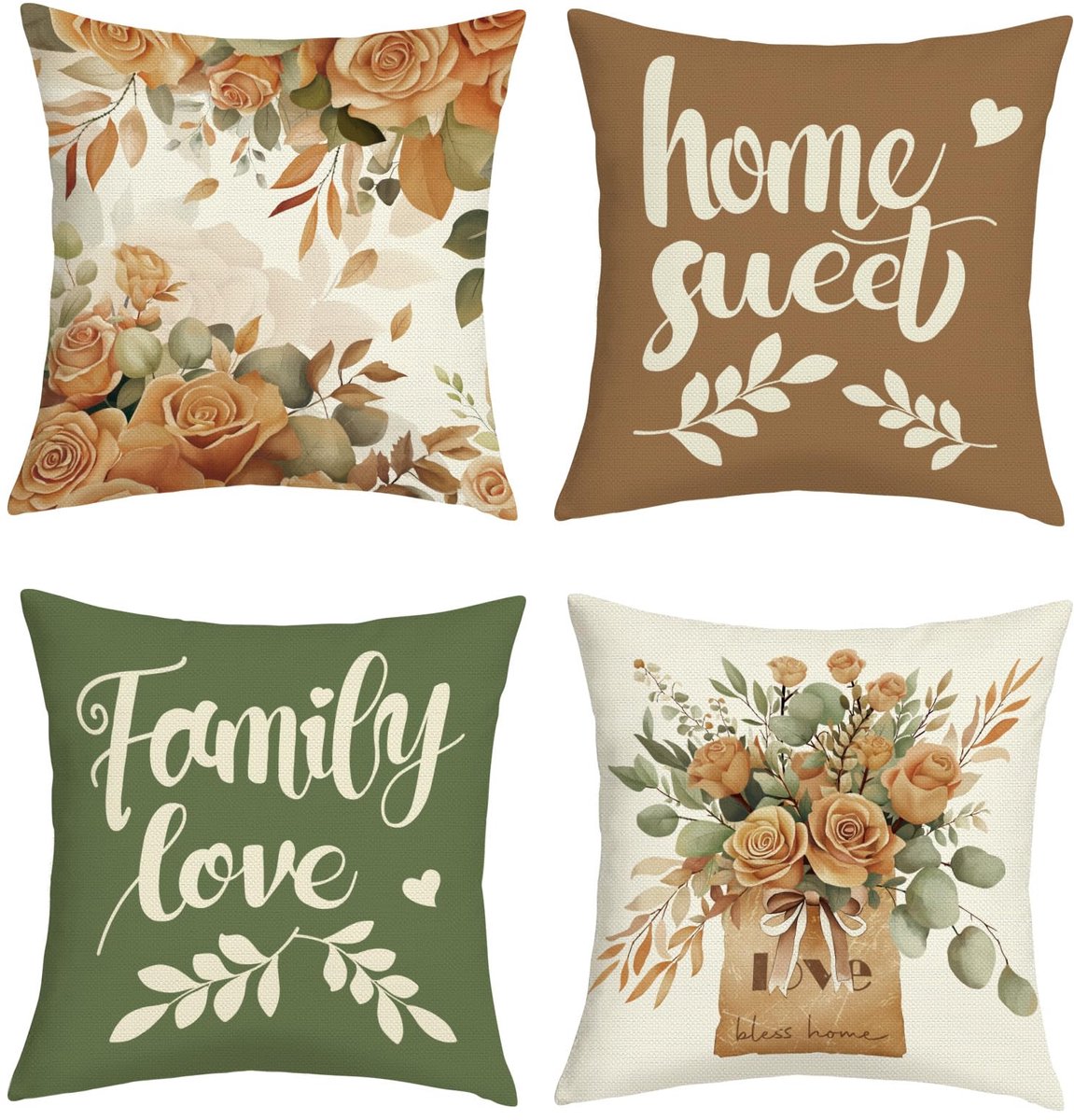 Ibenzoa Set van 4 decoratieve kussenhoezen met vintage bloemenprint voor woonkamer en slaapkamer