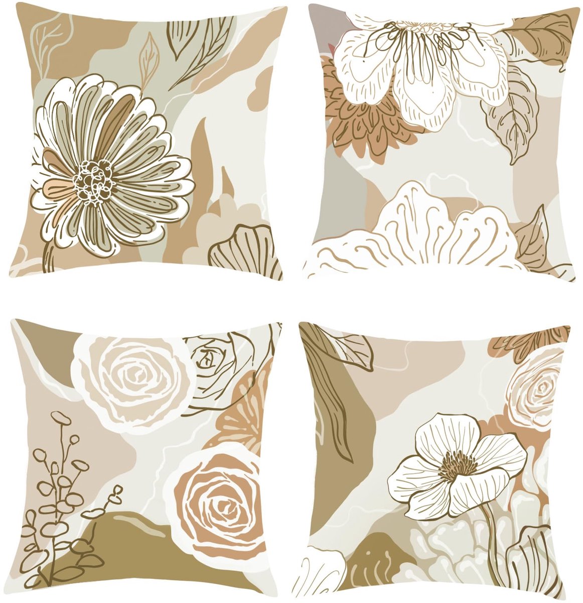 Ibenzoa Kussenhoezen Set van 4 met Retro Bloemenpatroon voor Slaapkamer en Woonkamer Decoratie