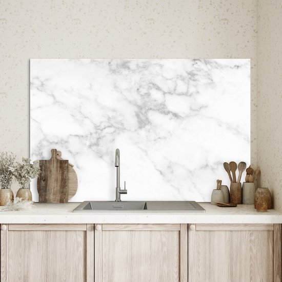 Spatscherm keuken 100x65 cm - Kookplaat achterwand Marmer - Wit - Grijs - Luxe - Marmerlook - Steen - Muurbeschermer - Spatwand fornuis - Hoogwaardig aluminium
