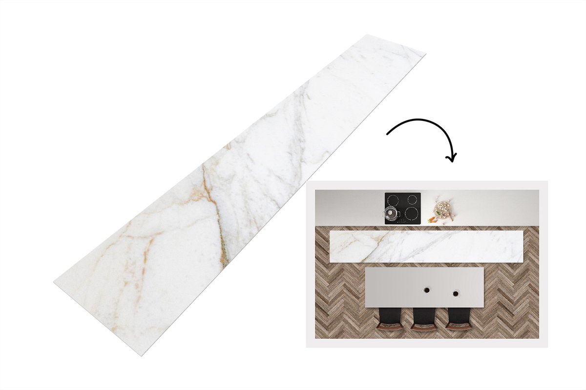 KitchenYeah Keukenloper 360x60 cm - Keukenmat vinyl Marmer - Steen - Wit - Goud - Marmerlook - Steen - Luxe - Keukenmatten loper - Keuken vloerkleed tapijt Klassiek marmer