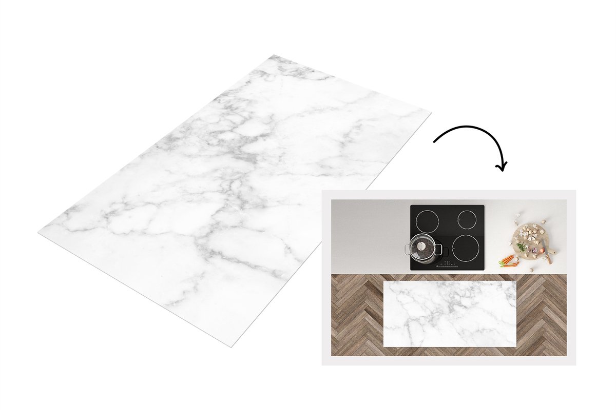 KitchenYeah Keukenloper 120x60 cm - Keukenmat vinyl Marmer - Wit - Grijs - Luxe - Marmerlook - Steen - Keukenmatten loper - Keuken vloerkleed tapijt