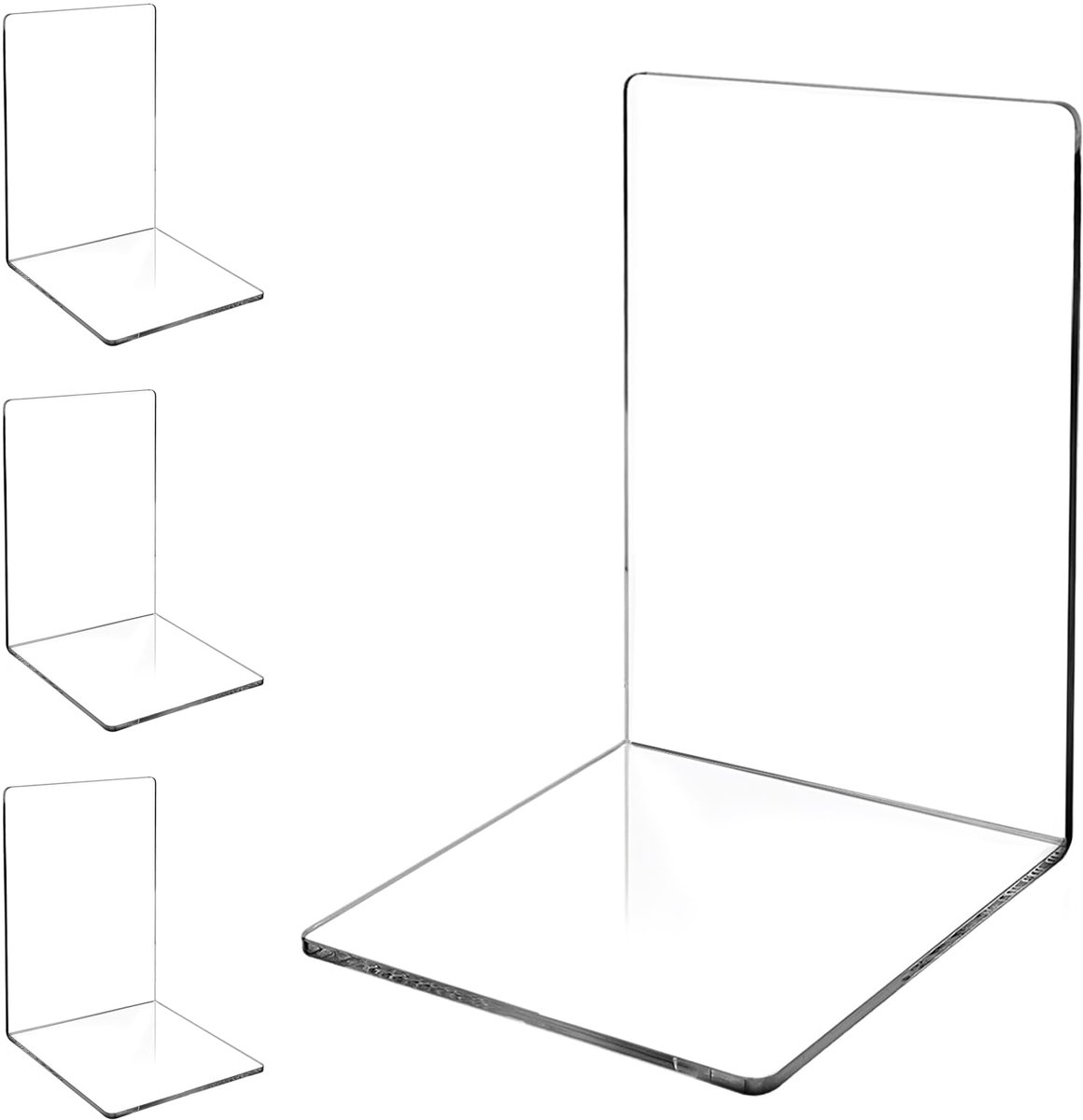 Ibenzoa® Set van vier transparante acryl boekensteunen met antislip voor diverse ruimtes en organisatie