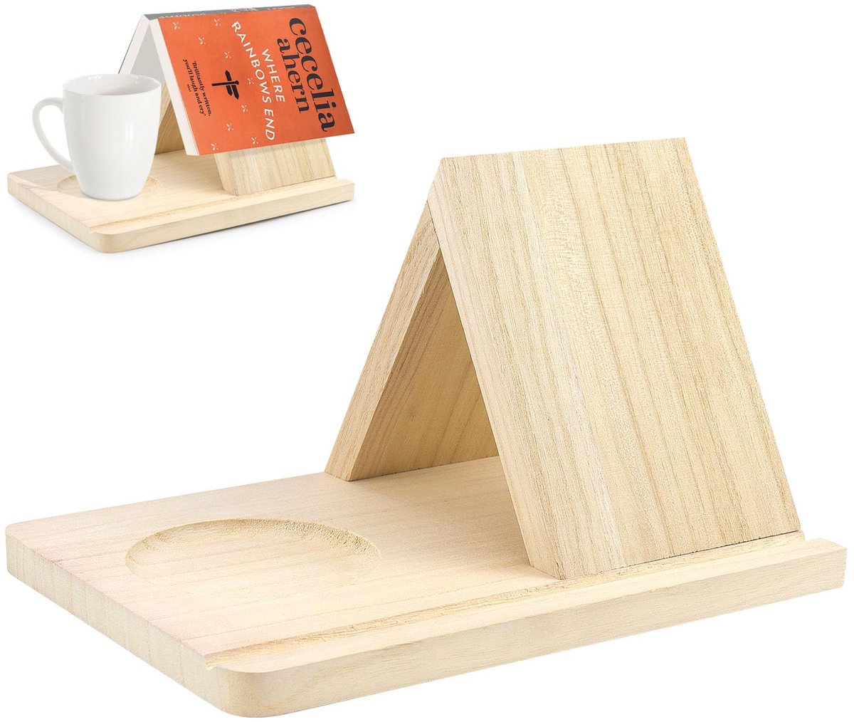 Ibenzoa® Gepersonaliseerde houten driehoekige boekenstandaard met extra functies voor leesgemak en opbergruimte