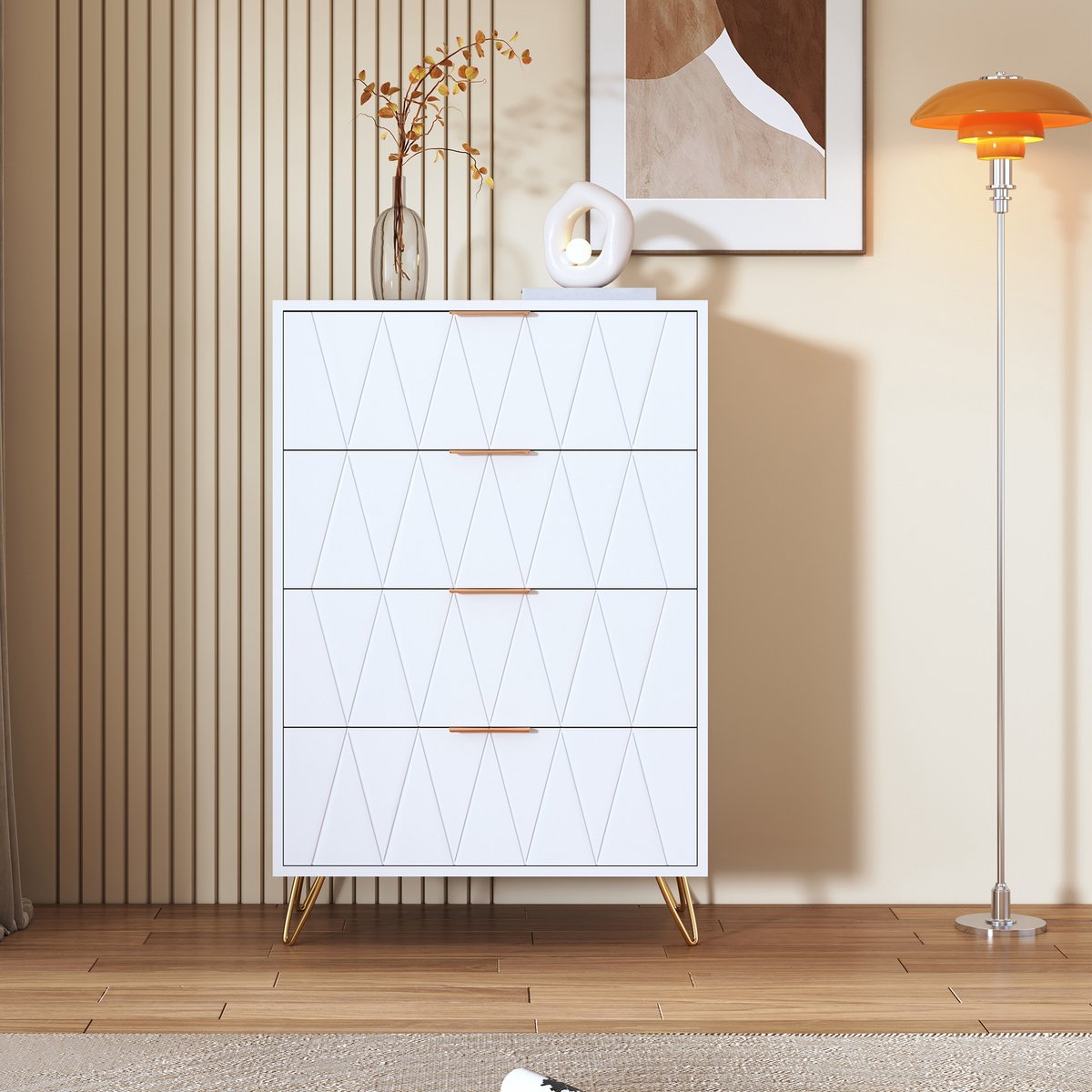 Kast met 4 lades, sideboard ladekast kommode bijzetkast, smalle kast voor woonkamer slaapkamer gang 60x34x90cm, wit
