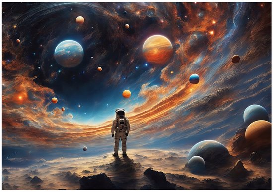 WALLARENA - Fotobehang - 350x250 cm - astronaut, planeten, galaxis, kindertapijt voor jongens