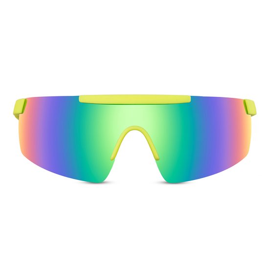 Zonnebril - Fiets - Sport - Festival bril - Rave - Voor heren en dames - Semi randloos - Geel - Multicolor spiegelglas van Merkloos — afbeelding 2