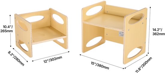 Montessori-ontwenningsset met tafel en stoel, in hoogte verstelbare houten set voor peuters van 1-5 jaar, activiteiten tafel voor kinderen om te lezen, eten en spelen, naturel van Bebiotti — afbeelding 3