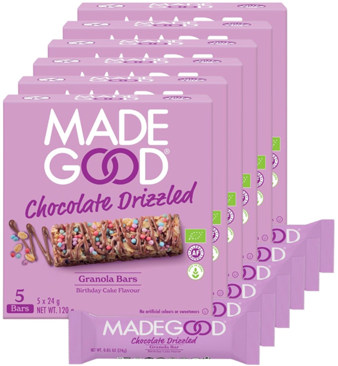 MadeGood | Chocolate Drizzled Granola Bars | Birthday Cake | 6 stuks | 6 x 120 gram