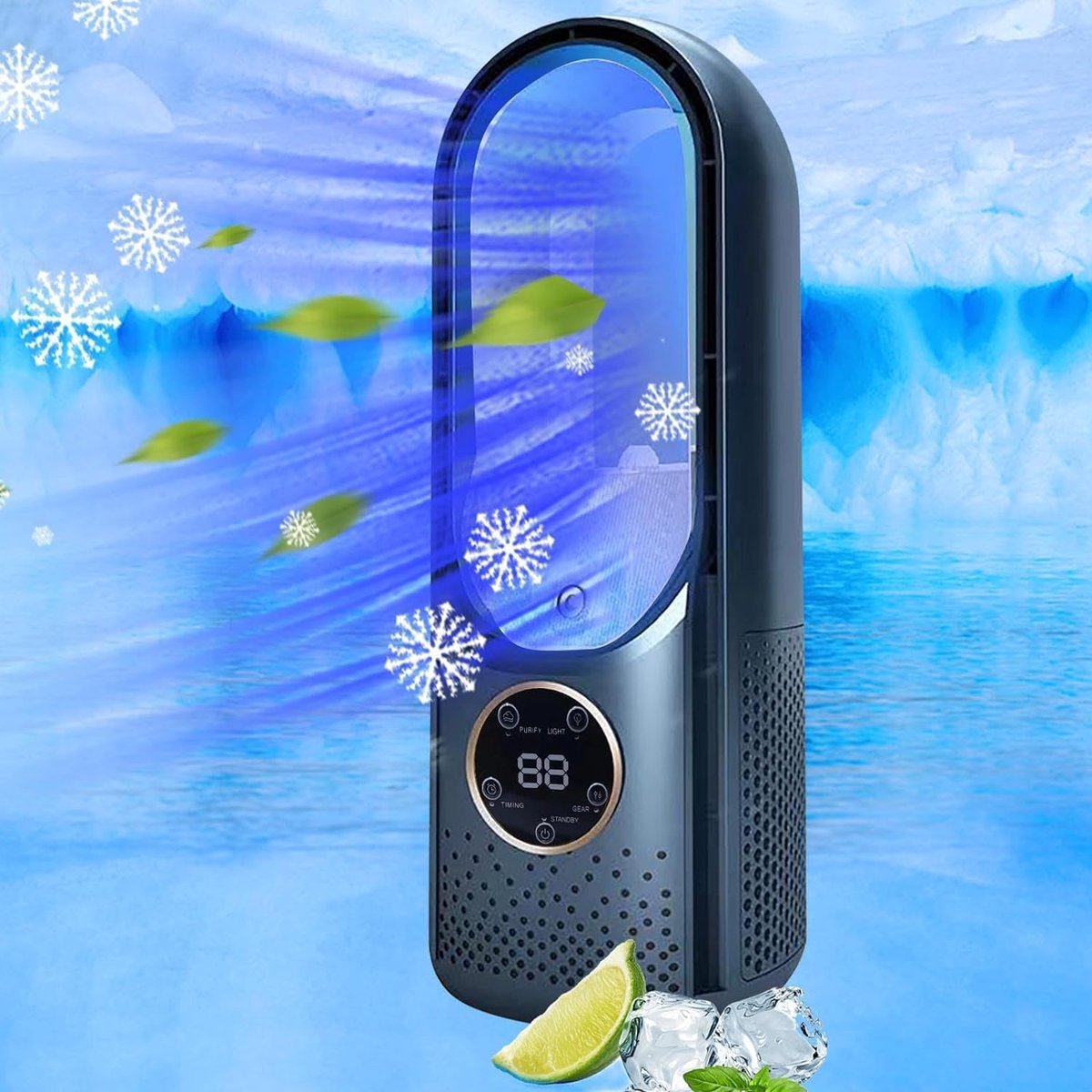 Bladloze Ventilator - Tafelventilator - Aircooler - Luchtkoeler - Tafel Ventilator - Energiezuinige Koeling - Stille Bladloze Ventilator - Aanraakbediening - USB - Draagbare Ventilator - Blauw thumbnail 5