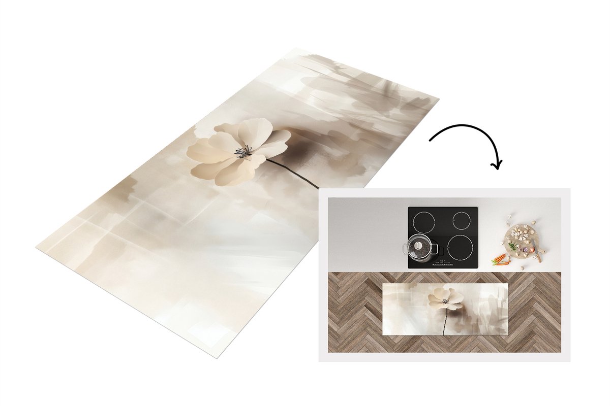 KitchenYeah Keukenloper 120x50 cm - Keukenmat vinyl Bloem - Beige - Verf - Schaduw - Keukenmatten loper - Keuken vloerkleed tapijt Bloem - Verf