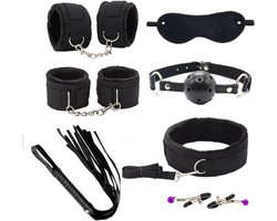 Sex Toys voor Koppels - 8 Delen Set - SM Pakket - Bondage - Vastbinden - Kit - Startset - Handboeien - Zwart BDSM