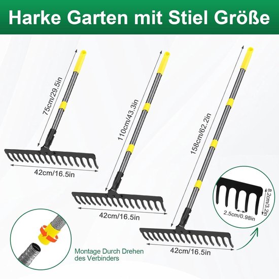 Garden Rake with 16 Steel Teeth for Hit Leaves Grass Weeds Metal Yard ...