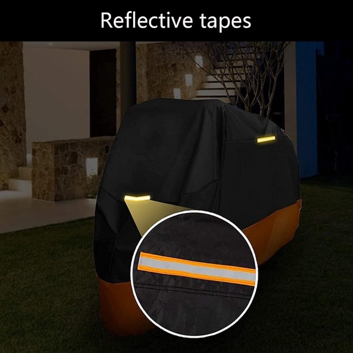 Motorhoes/Scooterhoes - L: 230x95x125 cm - Waterdicht 420D Oxford - Universeel voor alle Motors/Scooters - Anti-stof/UV - met Reflecterende Strip - met Slotgat - Incl. opbergzak - Zwart – foto 3