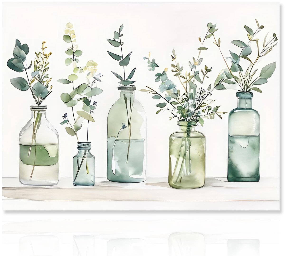 Ibenzoa Schilderijen van Botanische Bloemen en Planten voor Badkamer en Woonkamer, Ongeraamde Canvas Kunst 30x40 cm groen