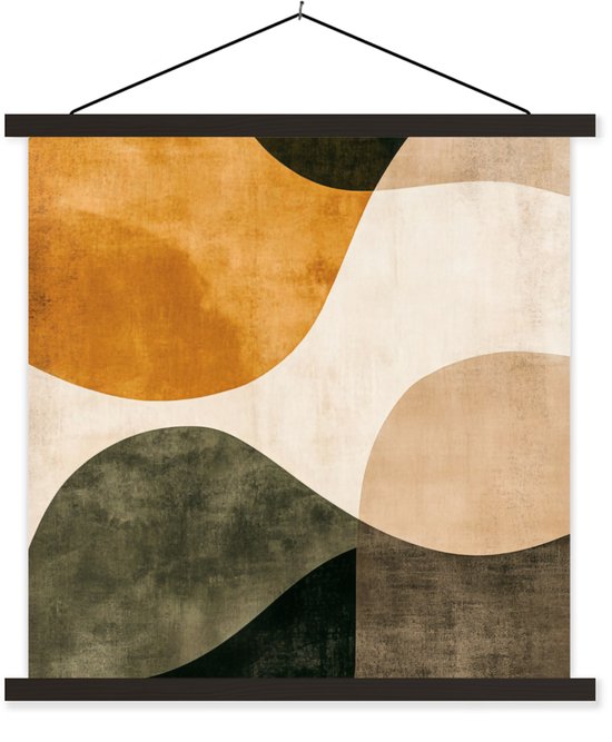 Posterhanger incl. Poster 90x90 cm - Schoolplaat - Vormen - Okergeel - Abstract - Textielposter - Zwarte latten