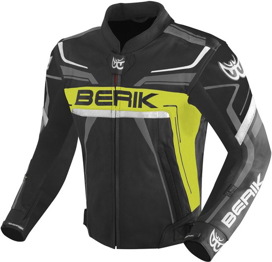 Berik Absolute Race Zwart Neon Geel Antraciet Leren Motorjas - Jas