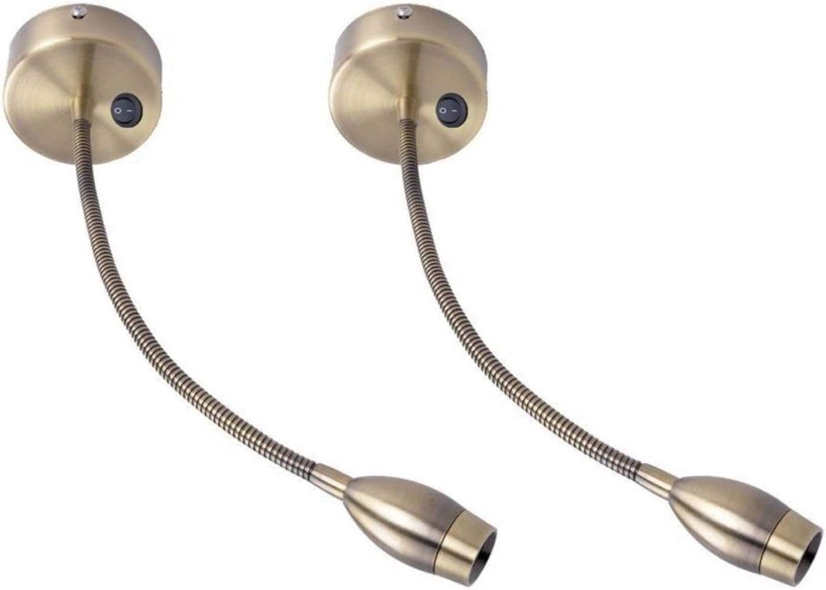 NETTLIFE Wandlamp - 3W - LED Leeslamp - 2 stuks - Brons - Zwanenhals Bedlamp - 3000K Warm wit Licht - 360° Flexibele Lamp - voor Woonkamer | Slaapkamer | Keuken