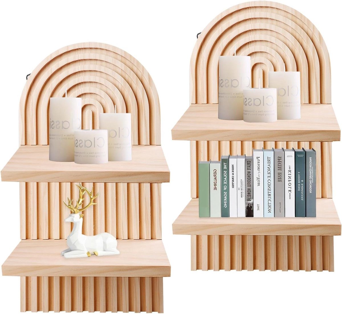***Allecto Plus - Set van 2 houten wandplanken zonder boren voor woonkamer - Boho wanddecoratie - Fotorek en tafeldecoratie***