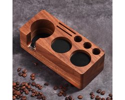 Ibenzoa® Elegant Walnoothouten Tamperstation voor Barista Accessoires, 58 mm Filters en Espresso Gereedschap