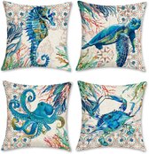 Ibenzoa® Decoratieve Kussenslopen Set van 4 met Oceaanthema voor Woondecoratie, 45 x 45 cm