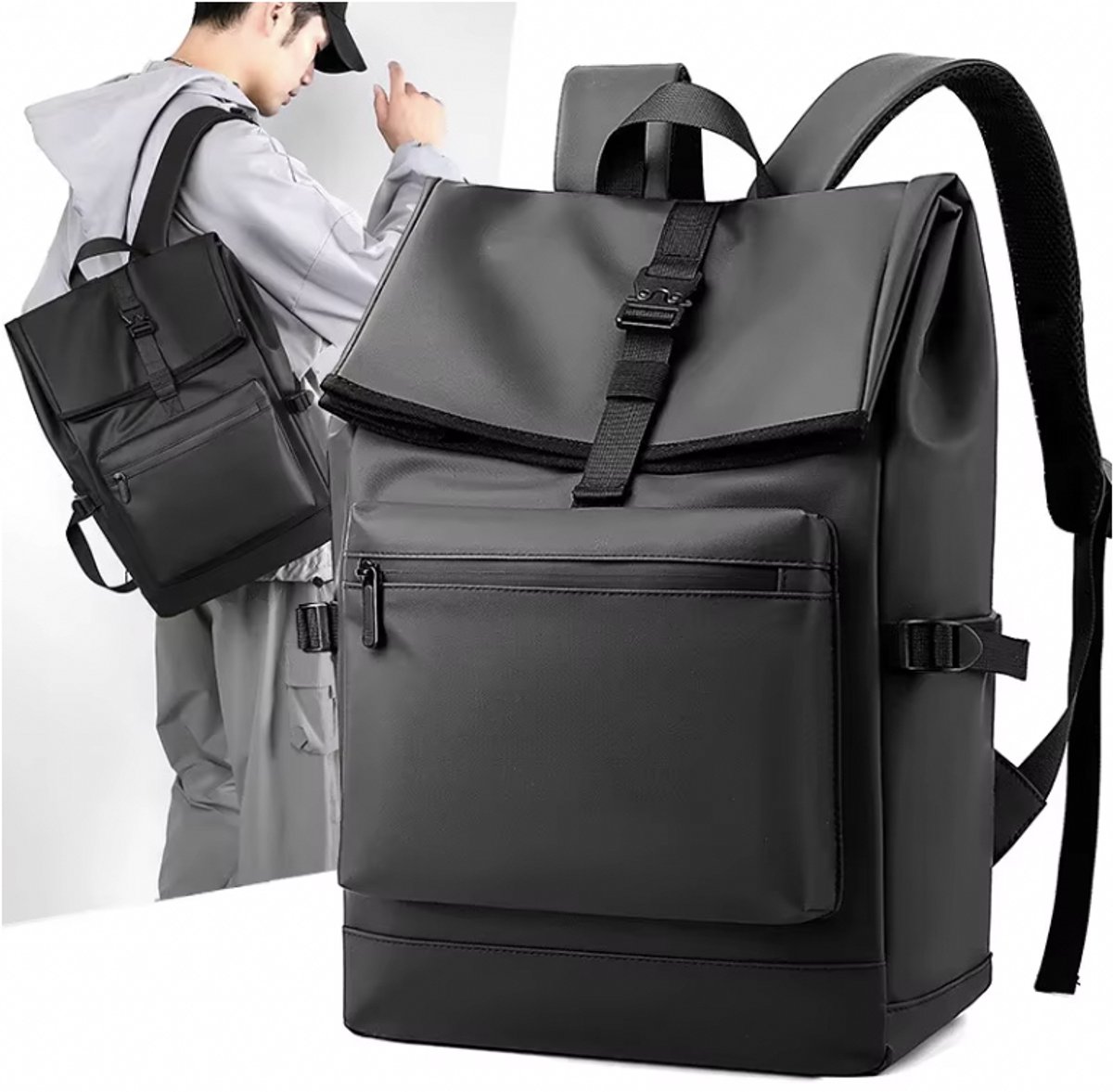 HiCHi® Rolltop Rugzak voor Dames en Heren Backpacks Waterdicht - Laptoptas - Backpack Rugzak - Verstelbare Reistas Grijs 20 tot 30L