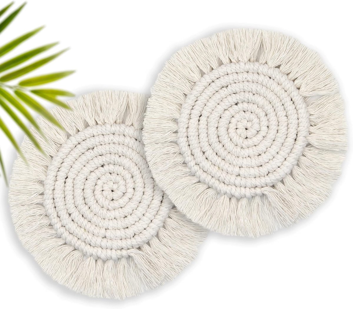 Set van 2 onderzetters van Boheems kant - Handgeweven landelijke stijl - Rond wit - Ideaal als cadeau voor een housewarming