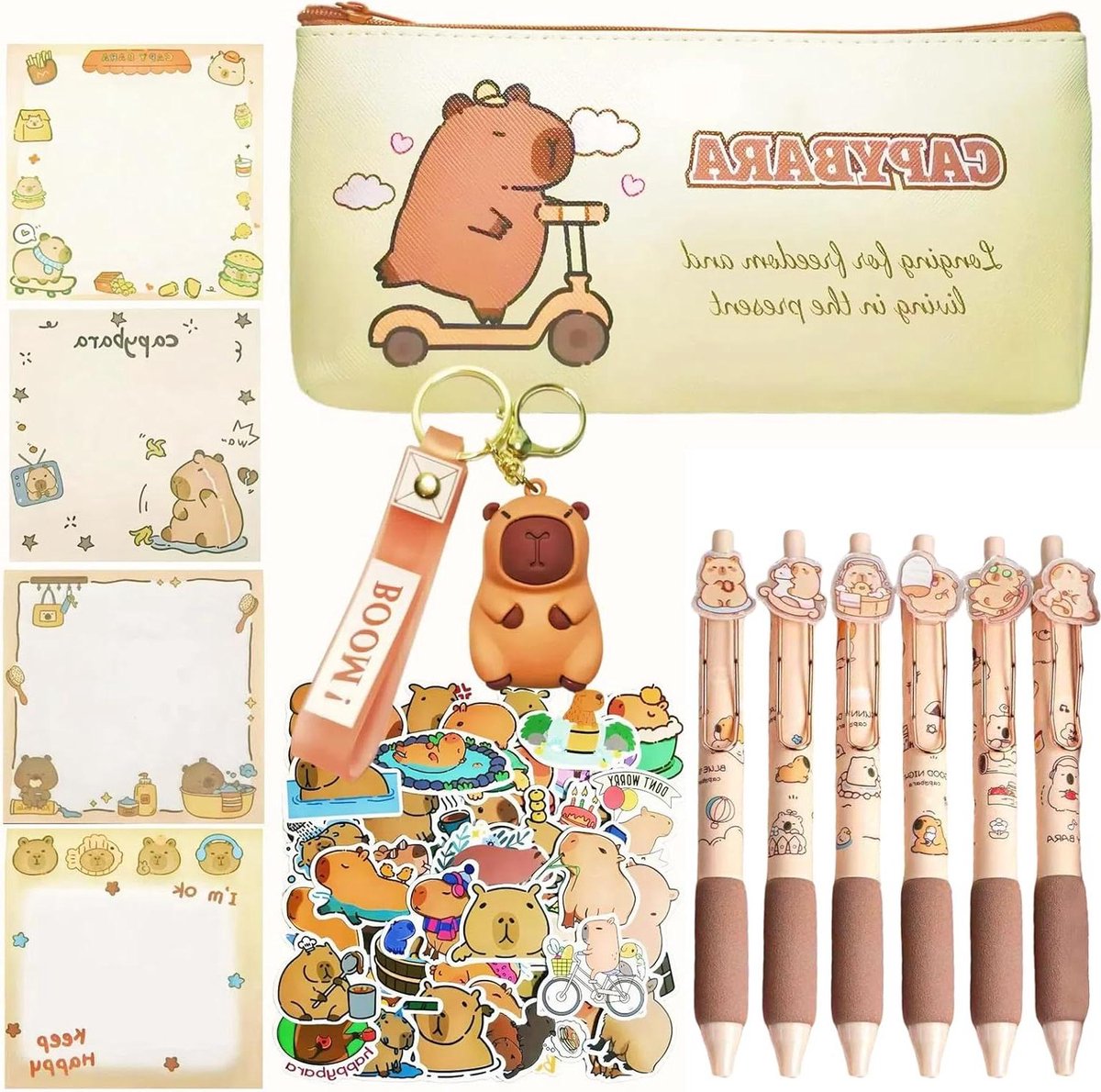 Grote meerkleurige etui met capibara ontwerp - ideaal voor school en kantoorbenodigdheden