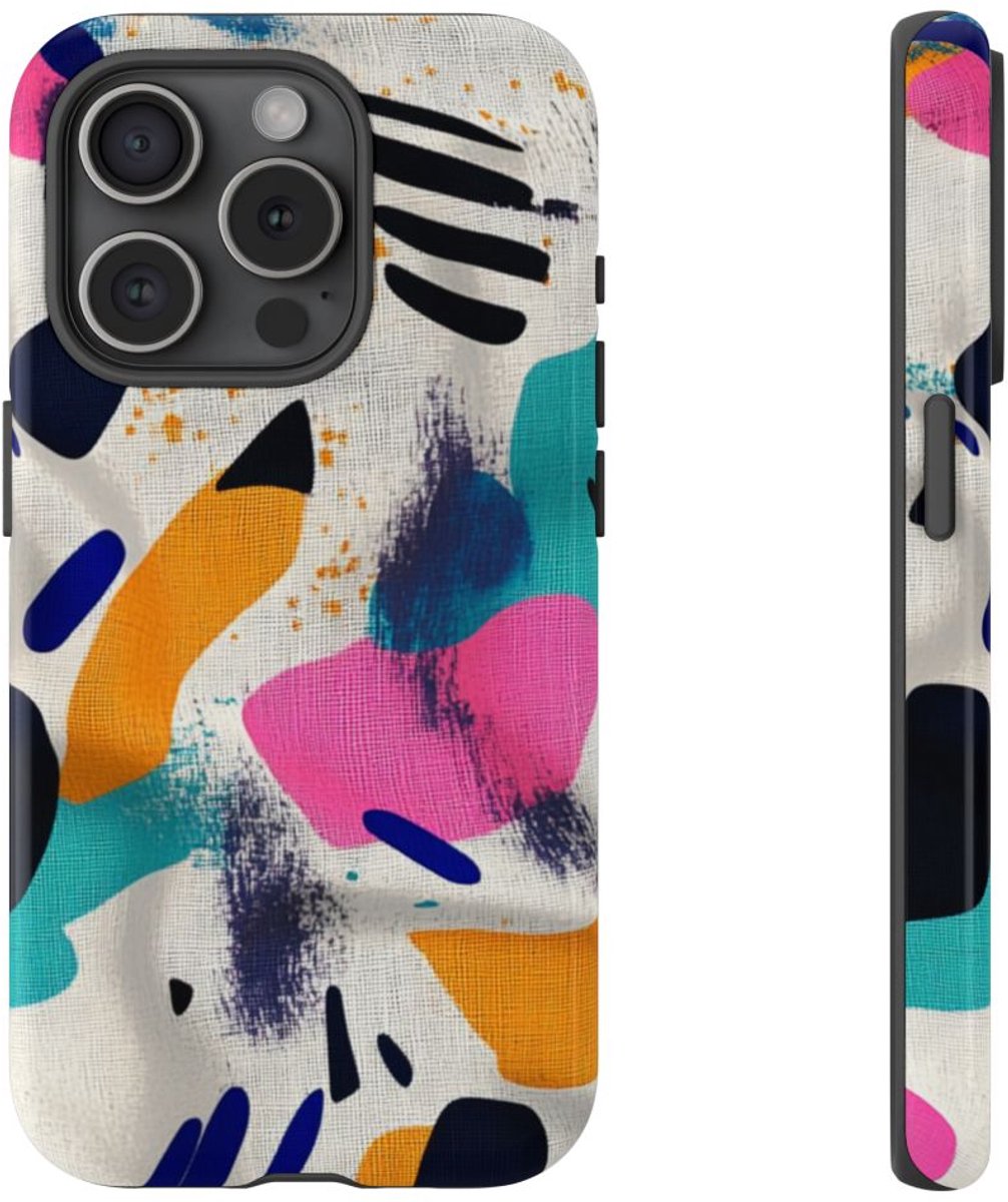 Kleurrijk Abstracte Vormenpatroon – Telefoonhoesje Geschikt voor iPhone 15 Pro