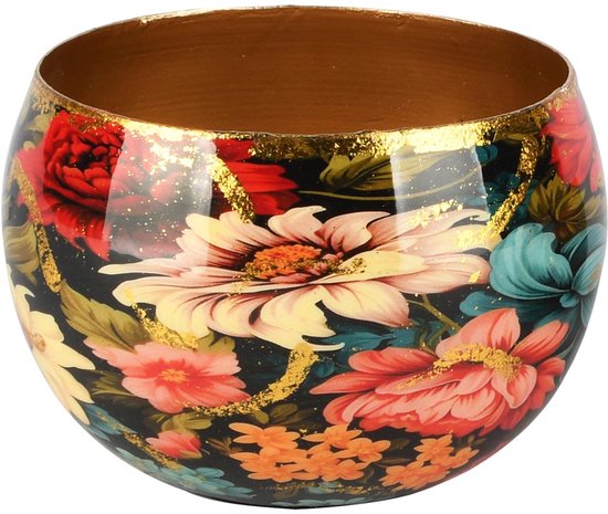 Foto: Dekoratief theelichthouder botanical beauty metaal 10x10x8cm a258050