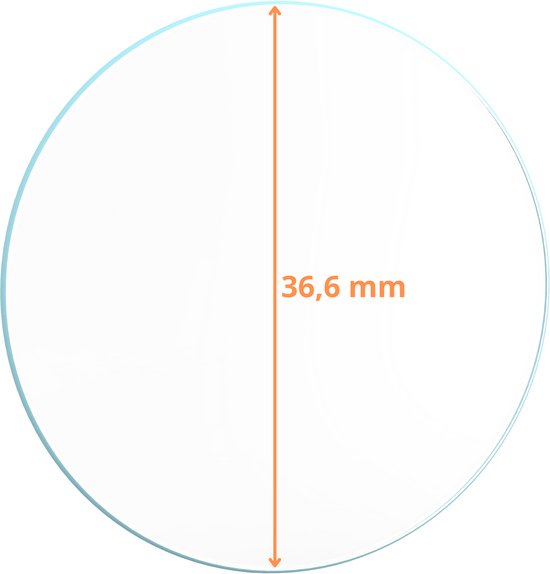 Een transparante cirkel met een diameter van 36,6 mm.