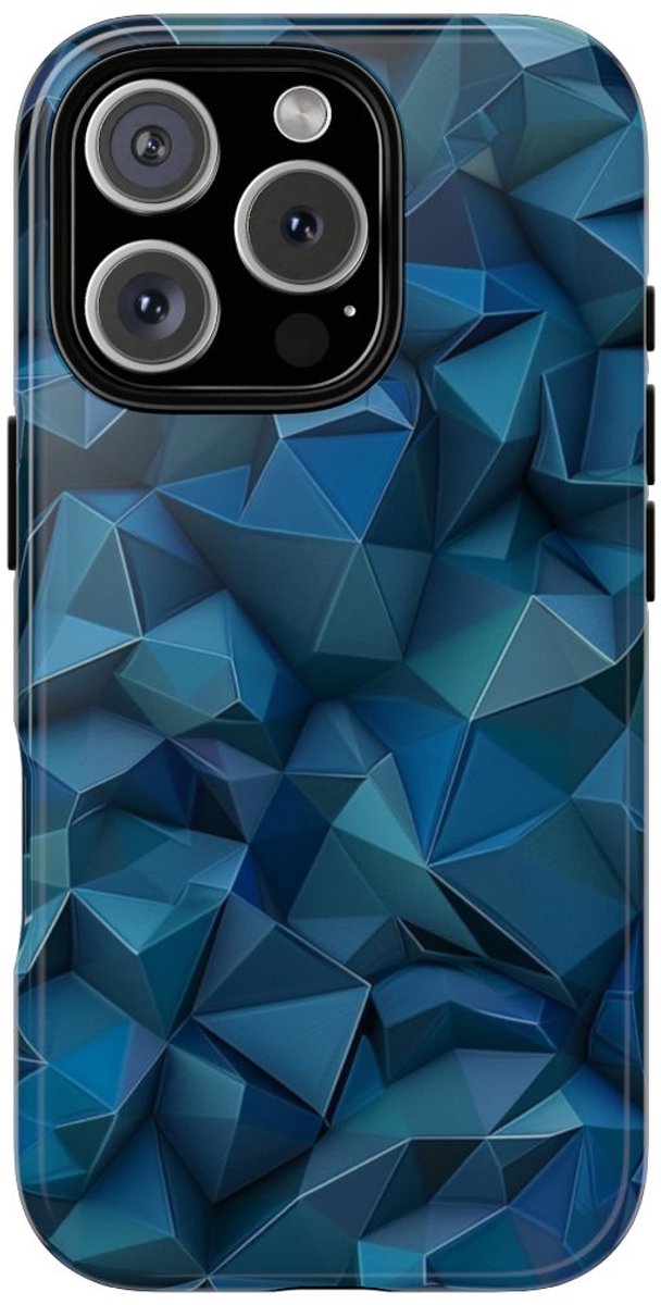 Diepblauw Geometrisch Polygonenpatroon – Telefoonhoesje Geschikt voor iPhone 16 Pro