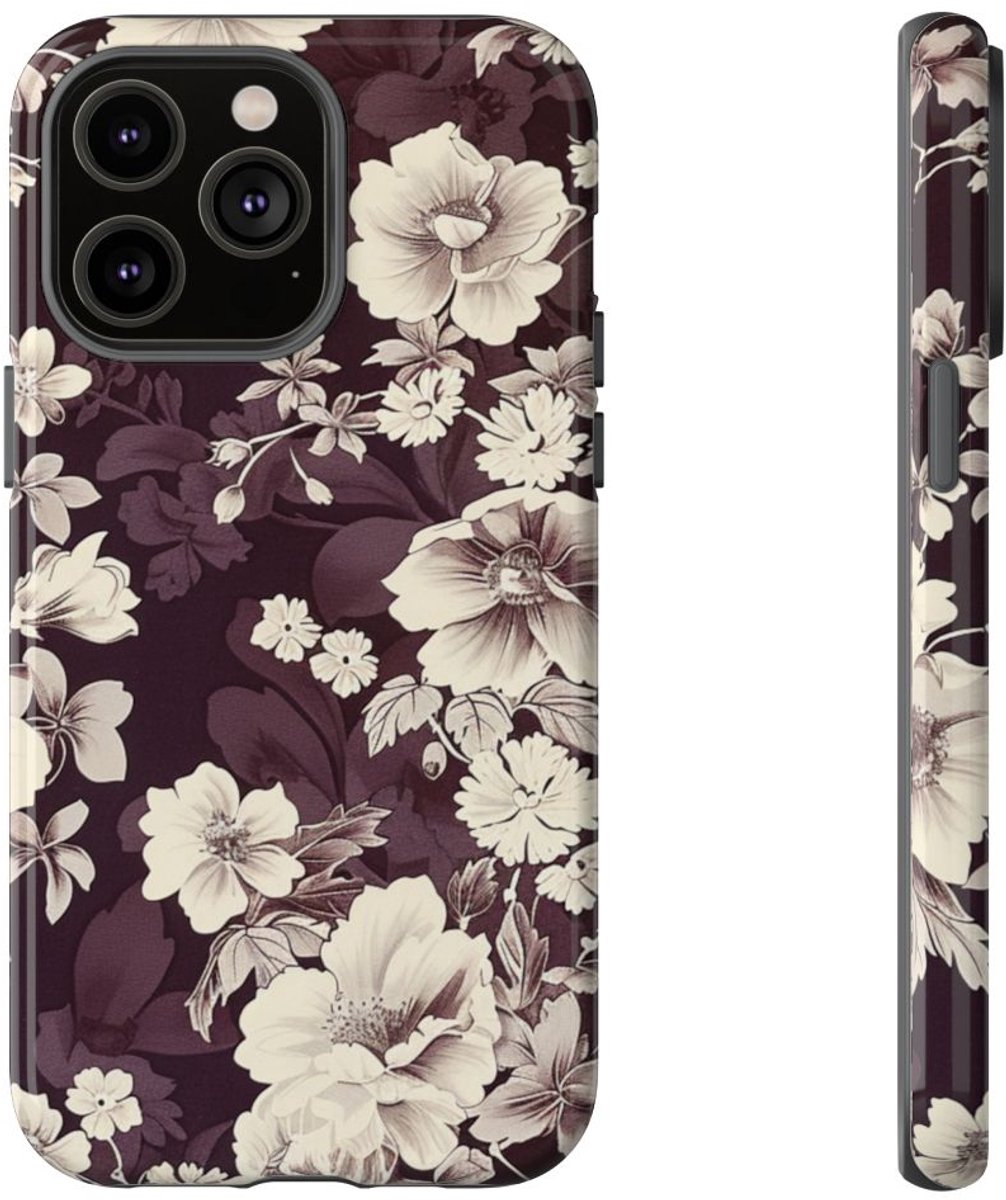 Vintage Witte Bloemenprint – Telefoonhoesje Geschikt voor iPhone 14 Pro Max