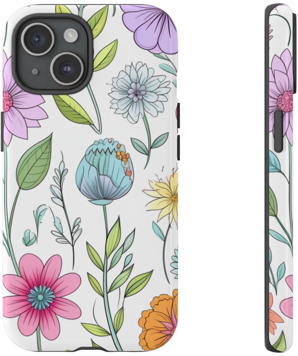 Kleurrijk Bloemenpatroon – Telefoonhoesje Geschikt voor iPhone 15