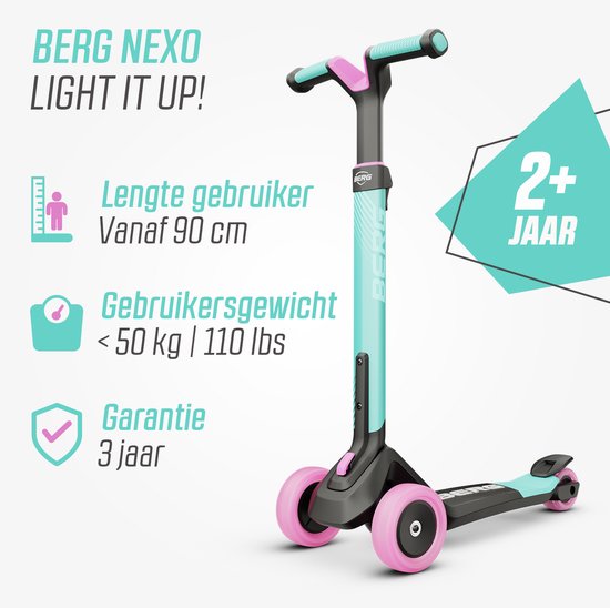 BERG Nexo Step met LED-wielen | Kinderstep verstelbaar & inklapbaar | Veilig en stoer