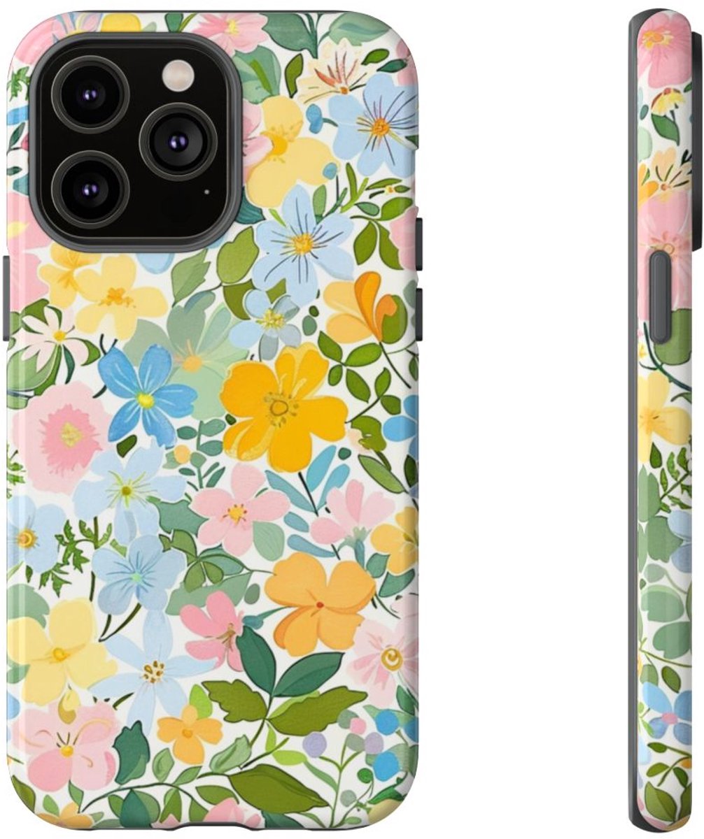 Vrolijk Pastel Bloemenpatroon – Telefoonhoesje Geschikt voor iPhone 14 Pro Max