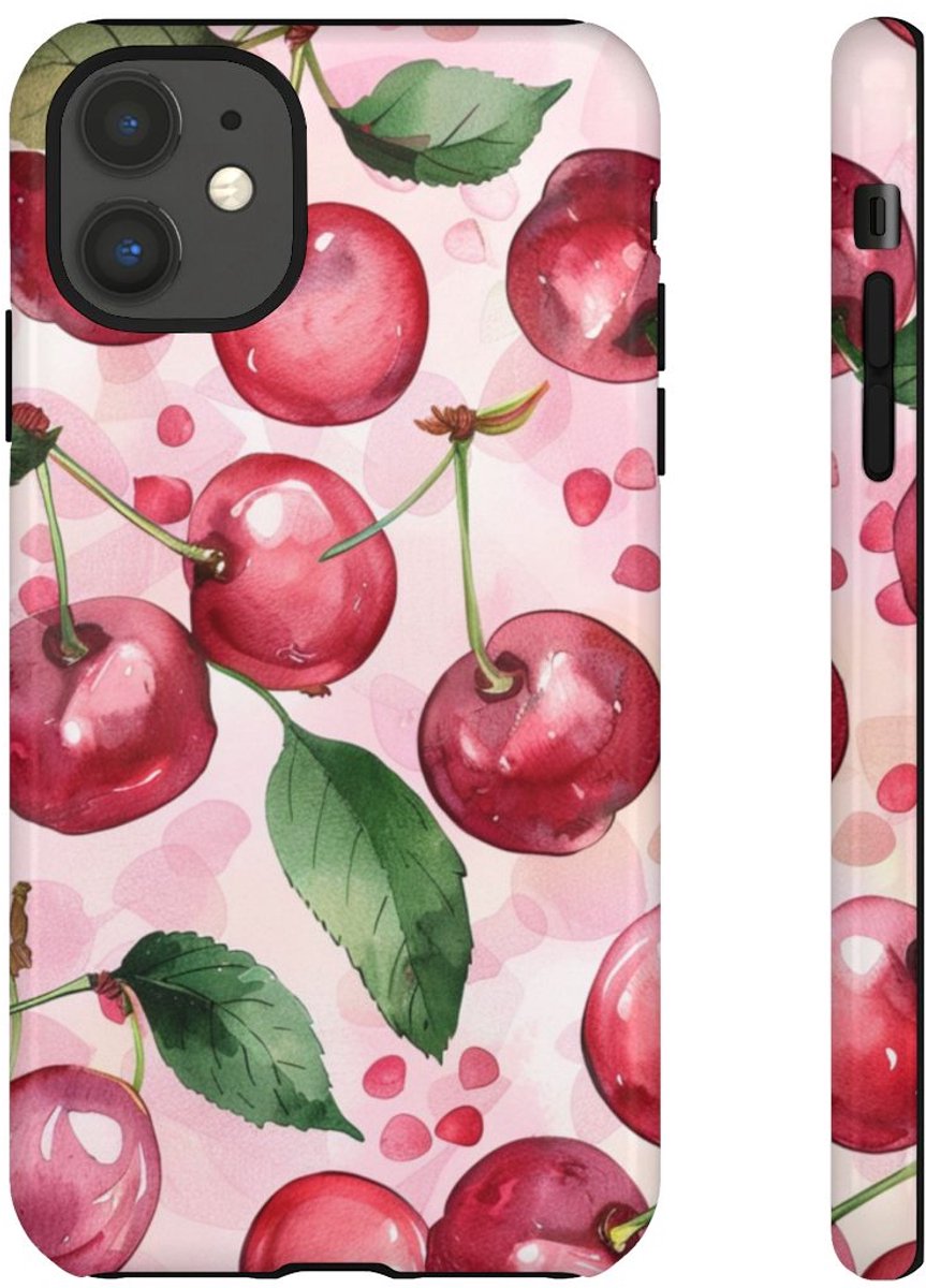 Aquarel Kersenpatroon – Glanzend Stevig Telefoonhoesje Geschikt voor iPhone 11