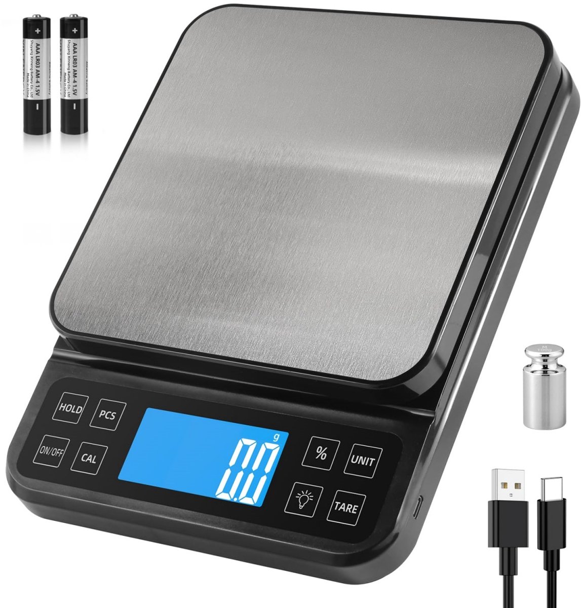 EXCITAT Weegschaal - Broodweegschaal - USB oplaadbaar - Elektronische weegschaal voor thuis - Geschikt voor bakkerijen, toetjeswinkels en bakkerijen - Zwart