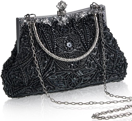 CORIOS Vintage avondtas met kralen uit de jaren 20 voor vrouwen, pareltas, pailletten, handtas, bruidstas, bruiloft, exquise handgemaakte borduurwerk, schoudertas, glitter crossbody tas voor