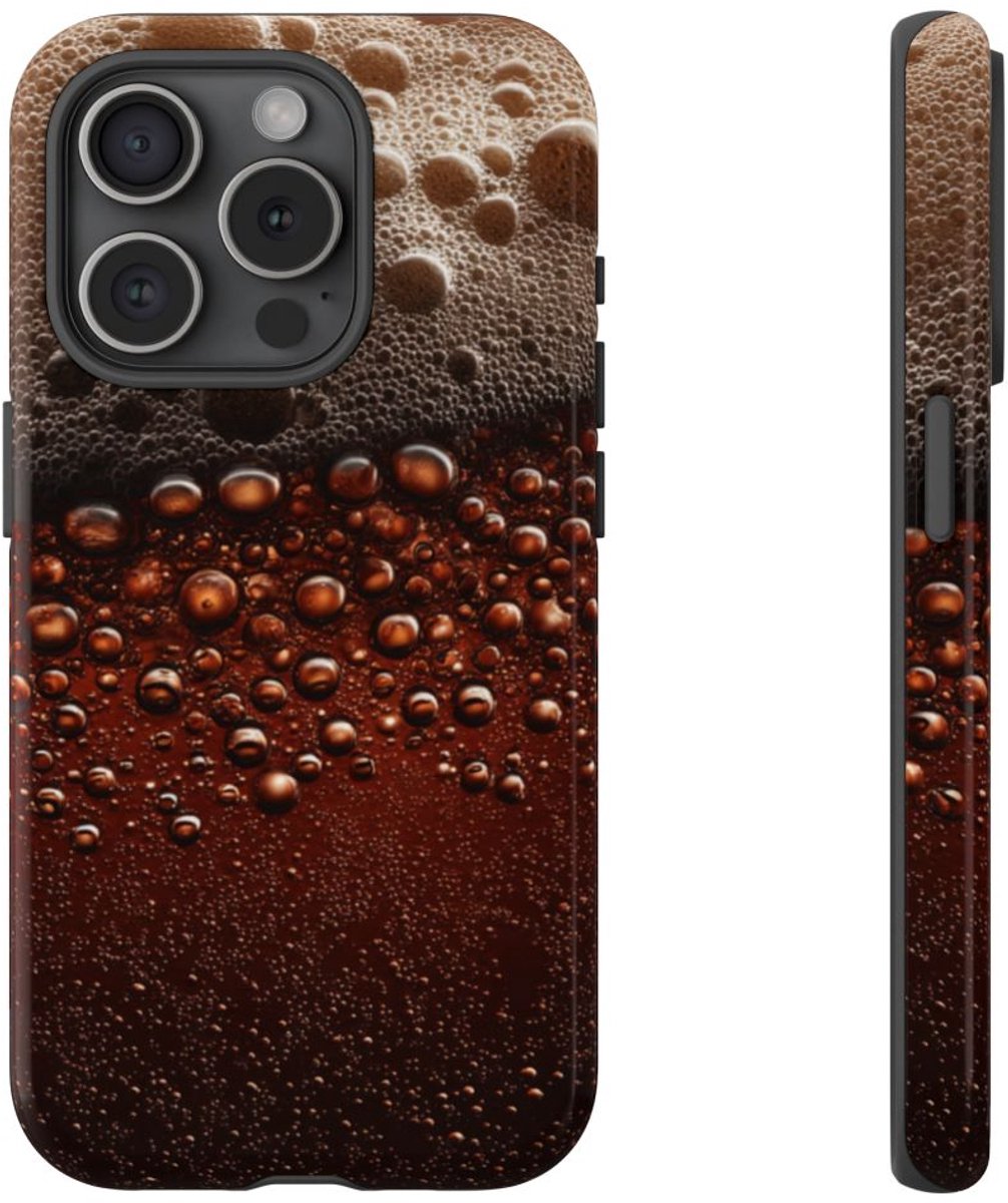 Close-Up Donkerbruine Bier Schuimtextuur – Telefoonhoesje Geschikt voor iPhone 15 Pro