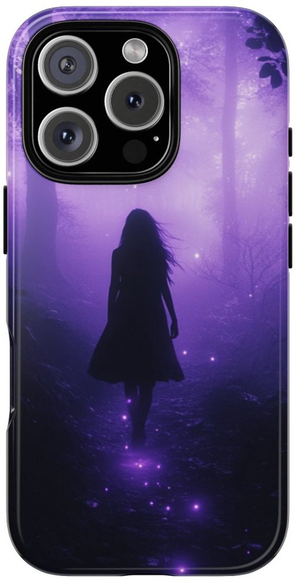 Silhouet in Gloeiend Paars Bos – Telefoonhoesje Geschikt voor iPhone 16 Pro