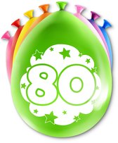 LUQ – Ballons en latex Happy Party 80 ans – Lot de 8 – Multicolore – Decor d’anniversaire – Décoration de Fête – Prêt à l’hélium
