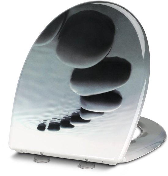 HENGMEI Toiletdeksel met softclosemechanisme, toiletbril, wc-bril, wc-deksel, wc-bril van hard plastic, 45 x 38 cm, grijs