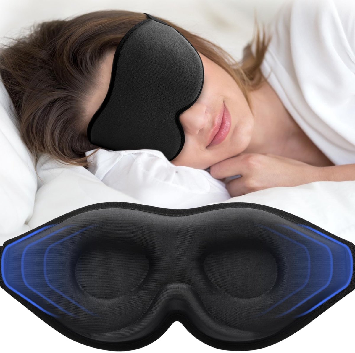 Slaapmasker voor Zijslapers - 100% Lichtdicht & Comfortabel - Met Opbergzakje & Oordopjes - Zwart